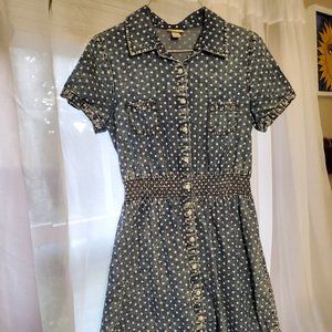 Mossimo White Polka Dot Denim Button Up Dress